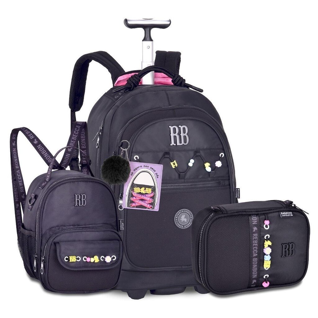 Mochila com Lancheira e Estojo Rebecca Bonbon com Cadarços