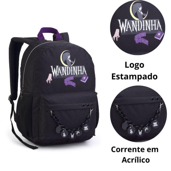 Mochila Costas Escolar Infantil com Corrente Wandinha