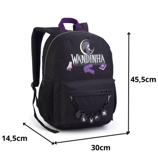 Mochila Costas Escolar Infantil com Corrente Wandinha