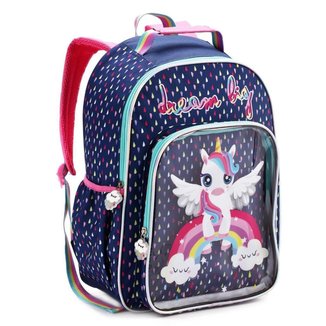 Mochila Costas Infantil Menina Escolar Feminina Unicórnio Denlex Azul