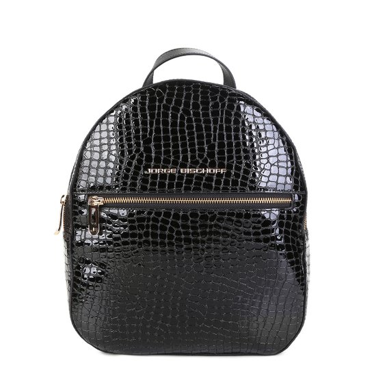 Mochila Couro Jorge Bischoff Croco Feminina - Preto