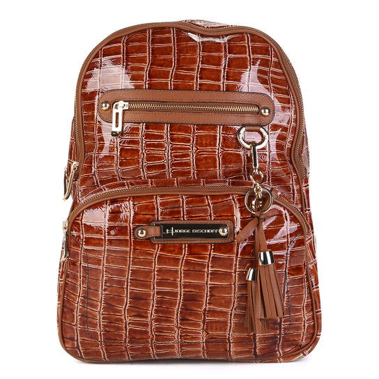Mochila Couro Jorge Bischoff Porta Notebook Feminina - Marrom Claro