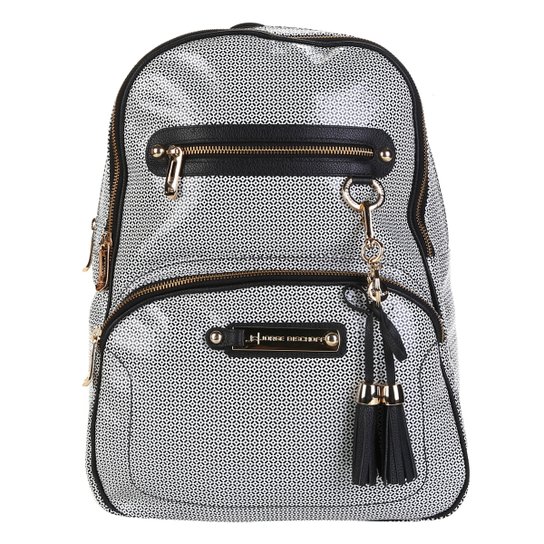 Mochila Couro Jorge Bischoff Porta Notebook Feminina - Preto+Branco