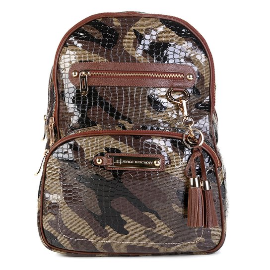 Mochila Couro Jorge Bischoff Porta Notebook Feminina - Verde Militar