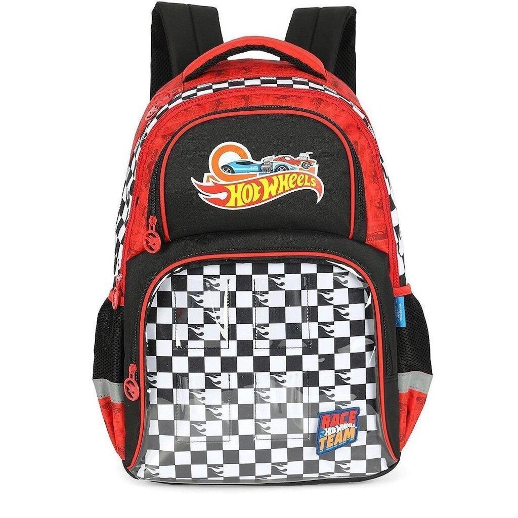 Mochila de Costas Luxcel Hot Wheels Xadrez Vermelho