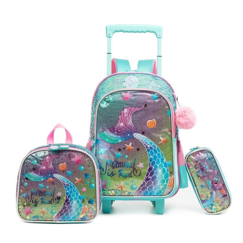 Mochila de Rodinhas Kit Lancheira Termica Estojo Menina 25 Litros