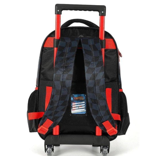 Mochila de Rodinhas Luxcel Com Alça HotWheels Trucks Preto