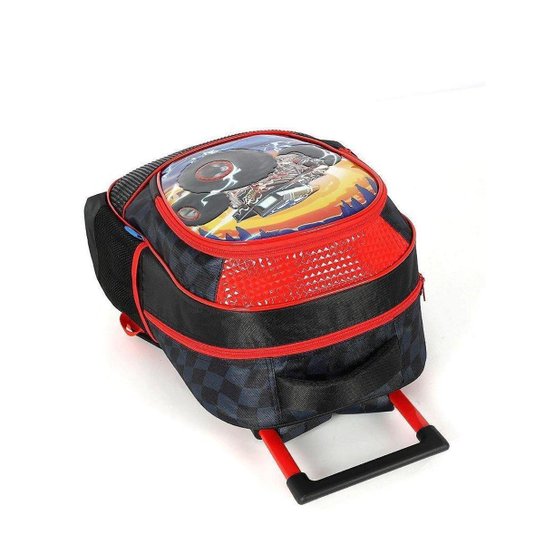 Mochila de Rodinhas Luxcel Com Alça HotWheels Trucks Preto