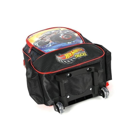 Mochila de Rodinhas Luxcel Com Alça HotWheels Trucks Preto