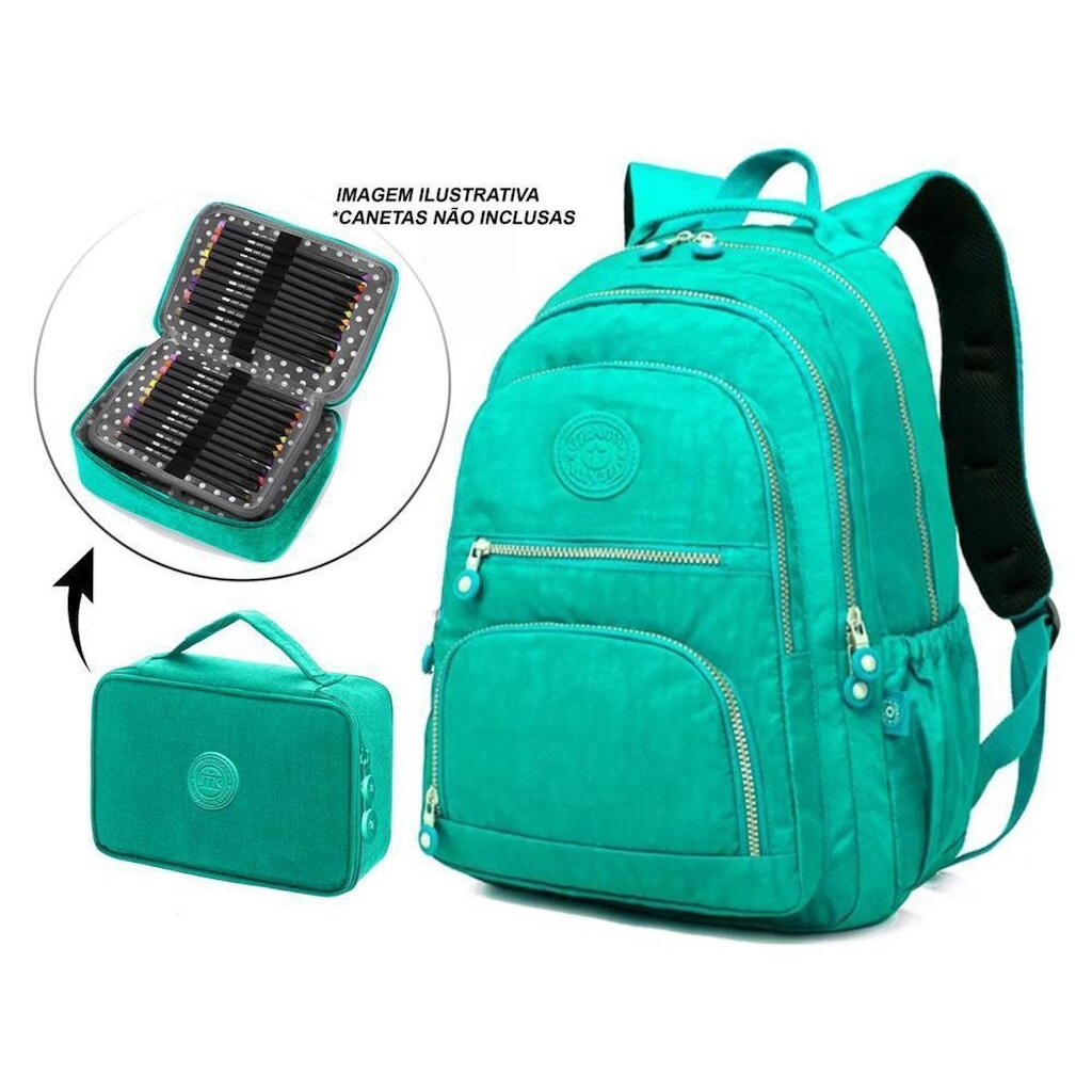 Mochila Escolar Feminina Notebook + Estojo Box Quadrado Zípe