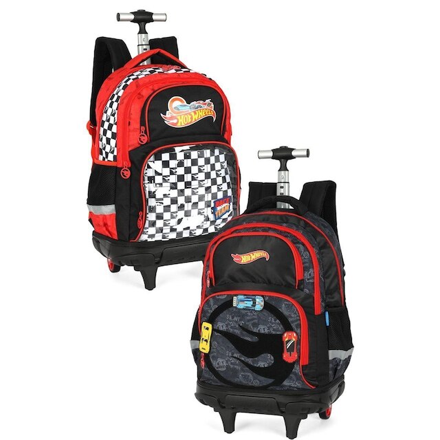 Mochila Escolar Juvenil De Rodinha Grande Hot Wheels Luxcel