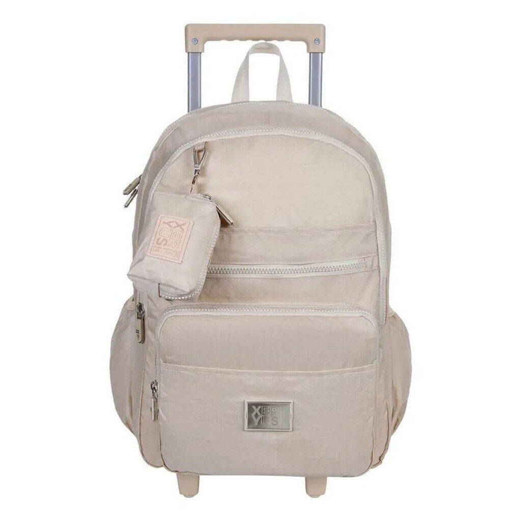 MOCHILA ESCOLAR RODINHAS BEGE TRENDY 4 ZÍPERS
