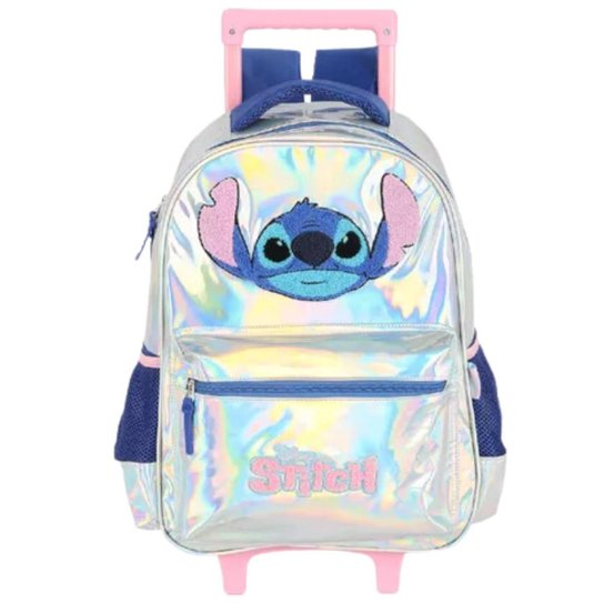 Mochila Escolar Stitch Lancheira Com Alça Estojo 1 Zíper Cor Prateado