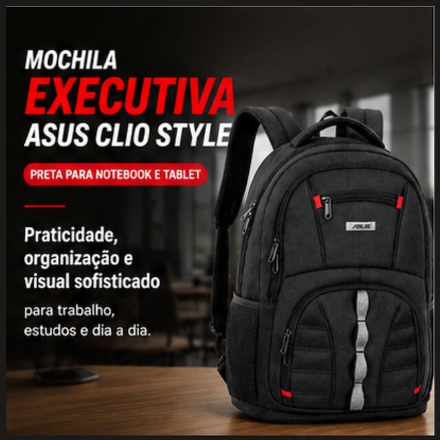 Mochila Executiva Asus Clio Style Preta Notebook Tablet
