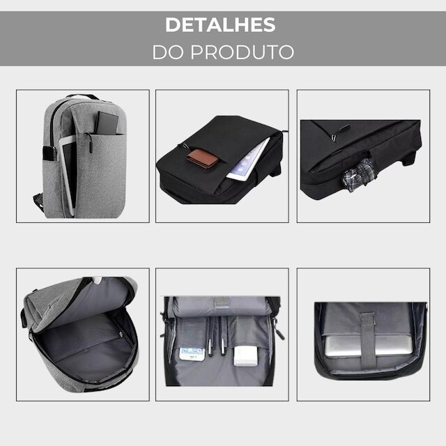 Mochila Executiva Notebook Slim Faculdade Trabalho Viagem Passeio Reforçada com Porta USB 15,6''