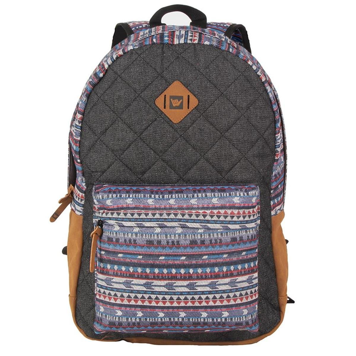 Mochila Feminina Hang Loose em Jeans e Jacquard Estampada - Preto+Azul Menor preço em Mochila Feminina Hang Loose em Jeans e Jacquard Estampada - Preto+Azul