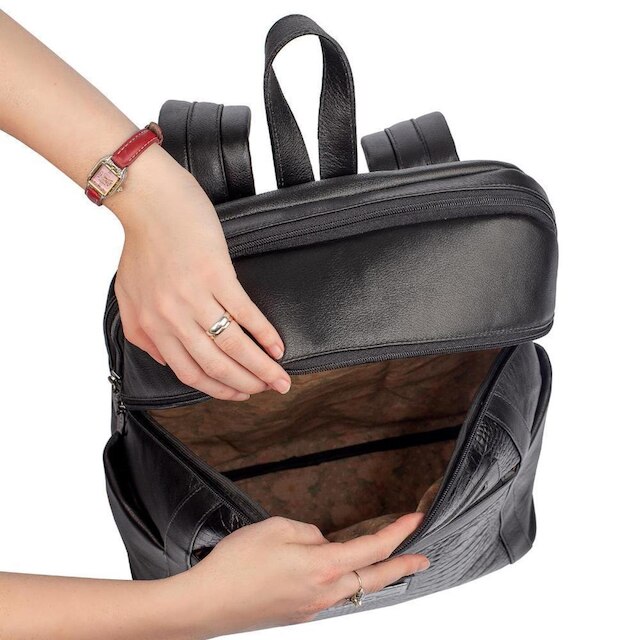 Mochila grande feminina de couro croco Montanna