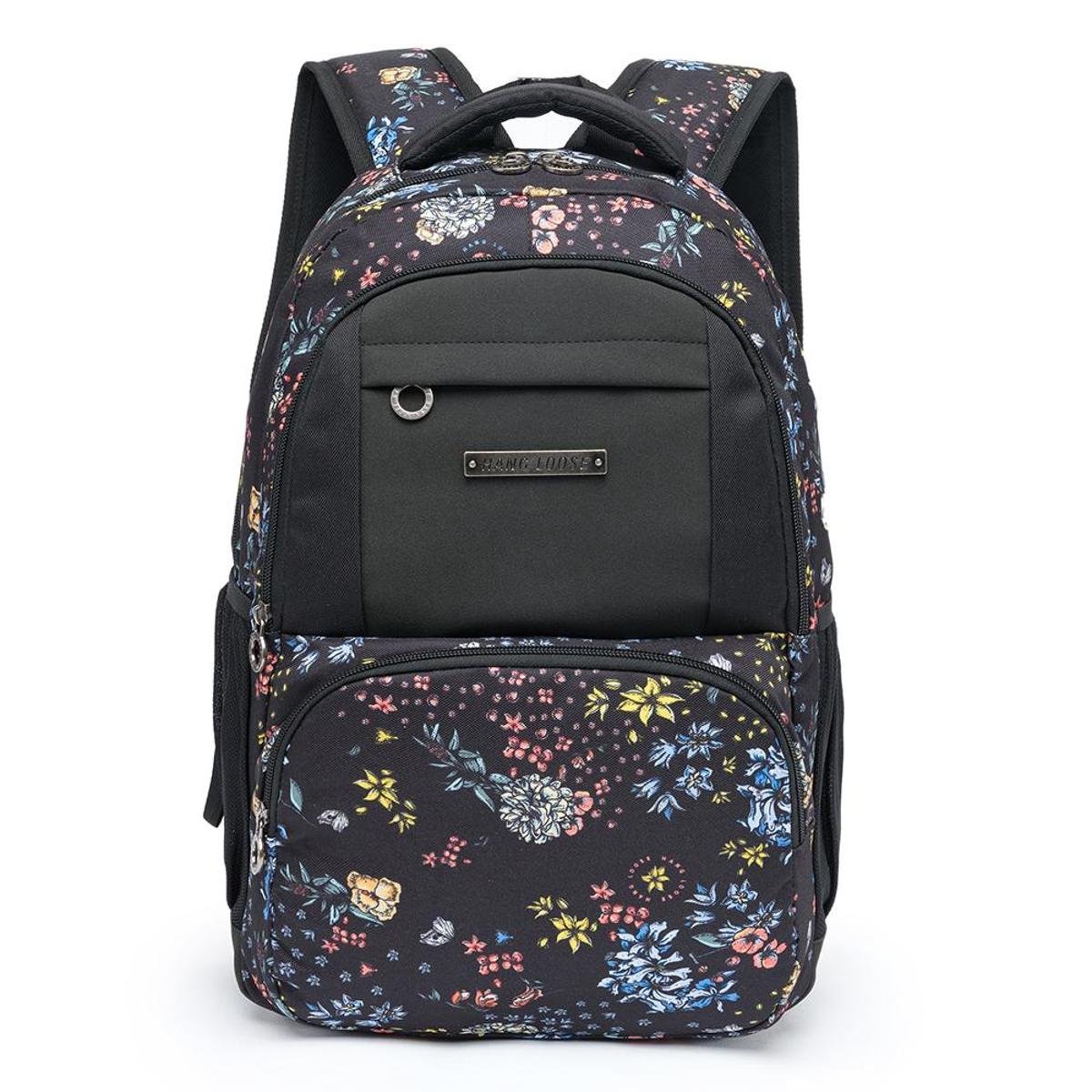 Mochila Hang Loose Boheme Floral Feminina - Preto Menor preço em Mochila Hang Loose Boheme Floral Feminina - Preto