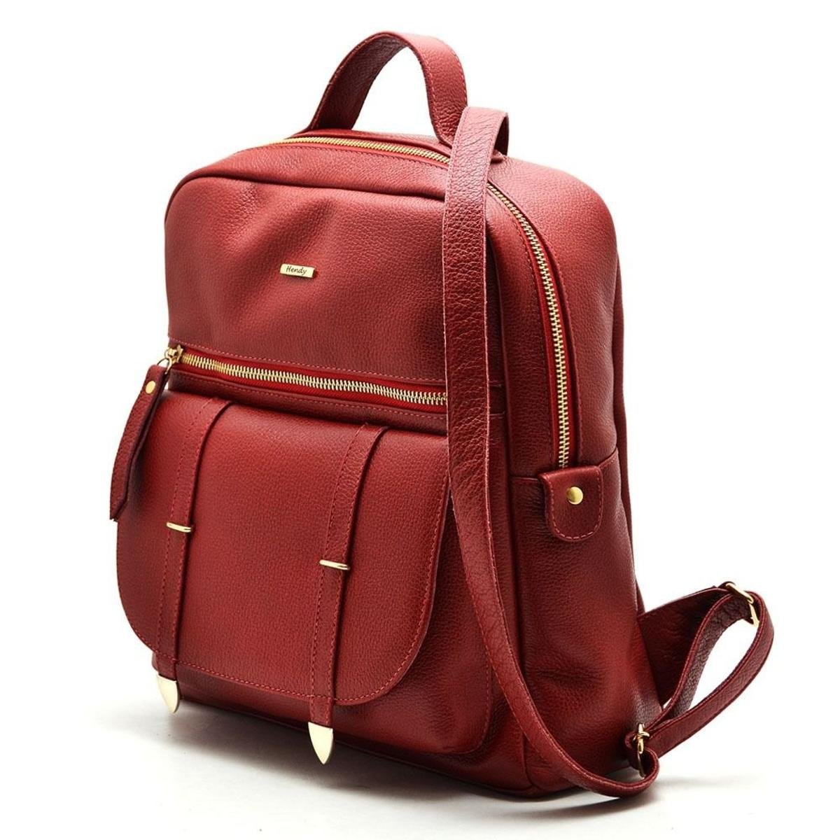 Mochila Hendy Bag Couro Legitimo Feminina - Vermelho Escuro Menor preço em Mochila Hendy Bag Couro Legitimo Feminina - Vermelho Escuro