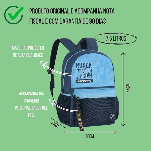 Mochila Infantil Compartimento Notebook Free Fire Clio FR2486