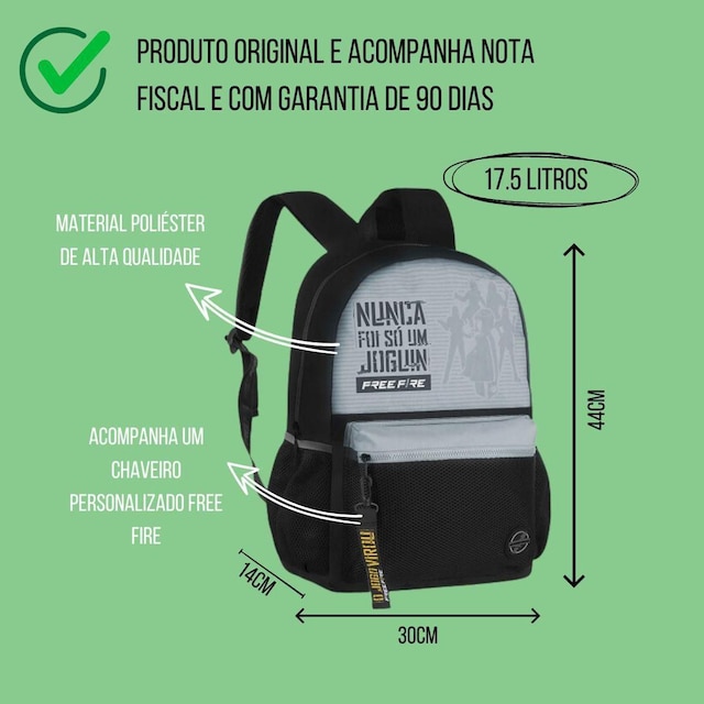 Mochila Infantil Compartimento Notebook Free Fire Clio FR2486