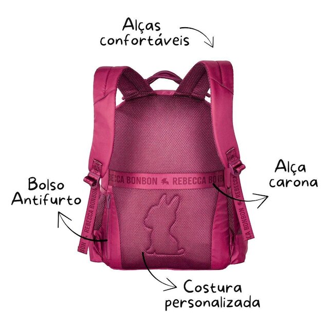 Mochila Juvenil Feminina com cadarços extras Rebecca Bonbon
