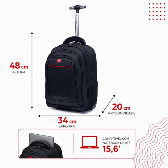 Mochila Masculina Executiva Swicky Rodinhas Reforçada Notebook Costas