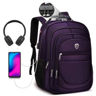 Mochila Masculina Feminina Bolsa Escolar Espaço Para Notebook Garrafa Trava com Senha