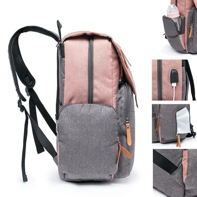 Mochila Maternidade Compacta Moderna Trocador Lequeen Impermeável USB Land