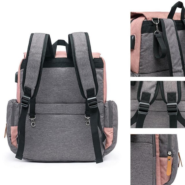 Mochila Maternidade Compacta Moderna Trocador Lequeen Impermeável USB Land