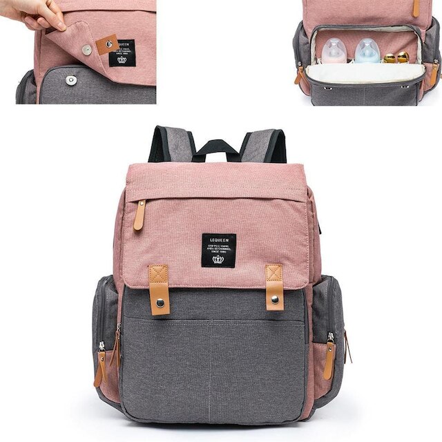 Mochila Maternidade Compacta Moderna Trocador Lequeen Impermeável USB Land
