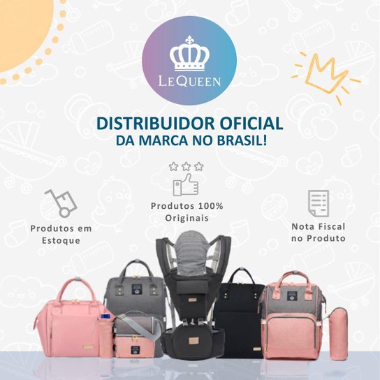 Mochila Maternidade Feminina Lequeen Impermeável Porta mamadeira Bebê Menina Menino