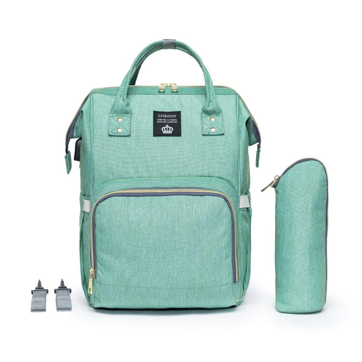 Mochila Maternidade Lequeen C Porta Mamaderia Ganchos Trocador Usb Verde Zattini