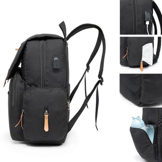 Mochila Maternidade Lequeen c/ Trocador/ Saída P/ Cabo Usb e Ganchos