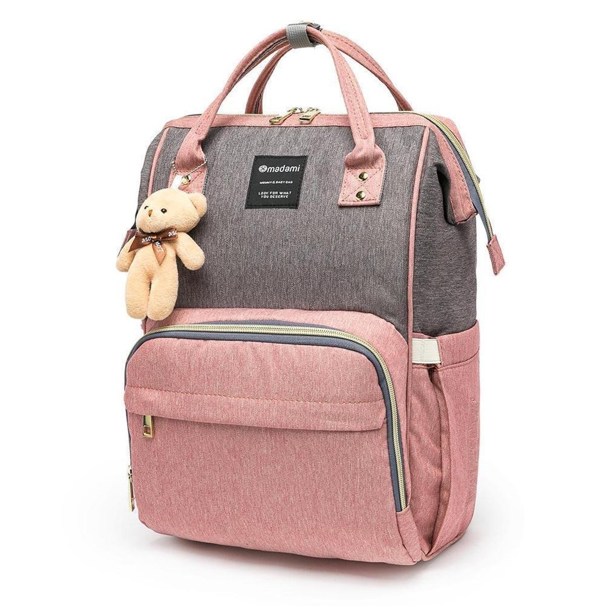 Mochila Maternidade Madami Bebê Impermeável - Cinza+Rosa Menor preço em Mochila Maternidade Madami Bebê Impermeável - Cinza+Rosa