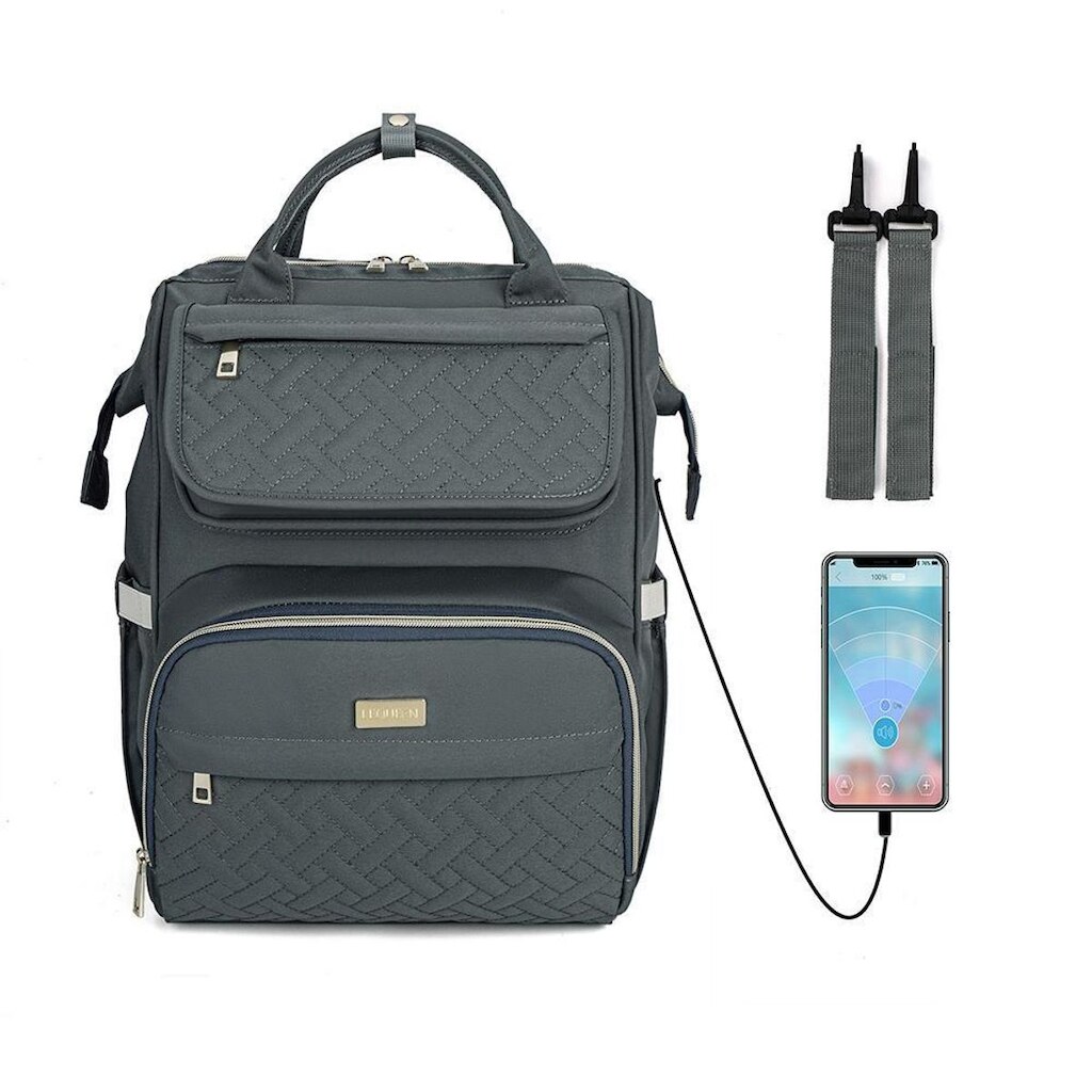 Mochila Maternidade Premium USB Lequeen Espaçosa Moderna Leve Compartimento Termico 21 litros
