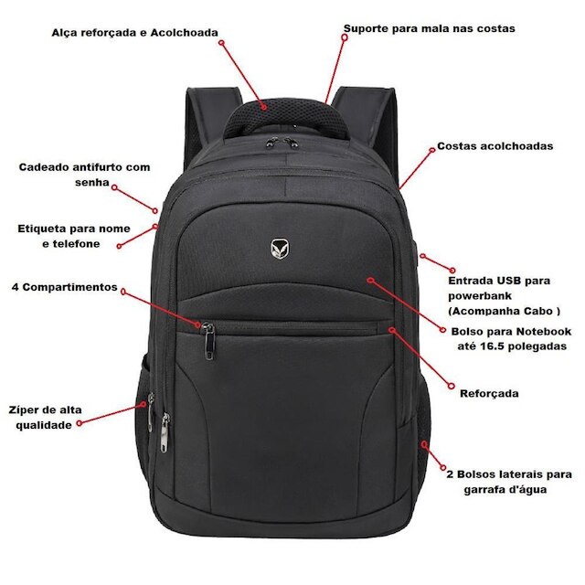 Mochila Notebook 16.5 Polegadas Resistente Água C/Cadeado