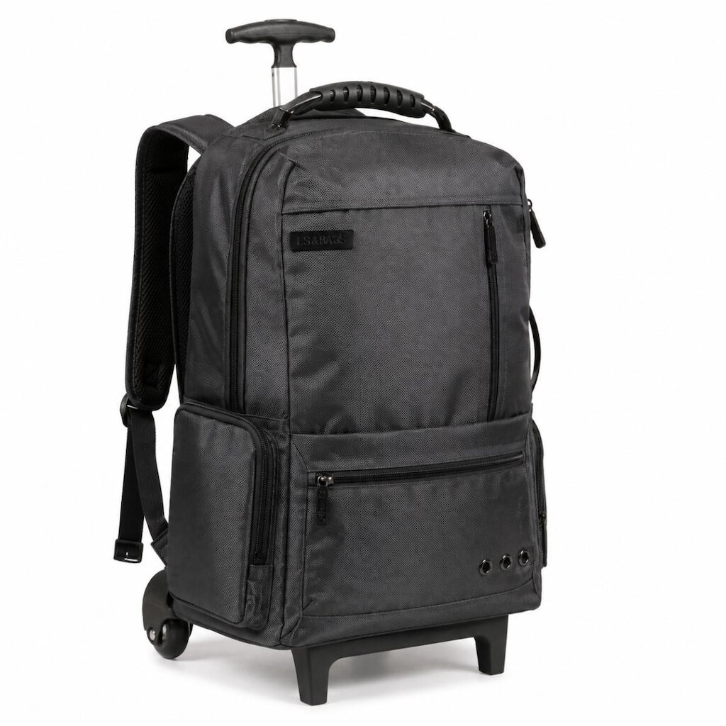 Mochila Rodinhas Executiva 2 Em 1 Notebook Viagem Carrinho LS Bags Cinza Chumbo Reforçada