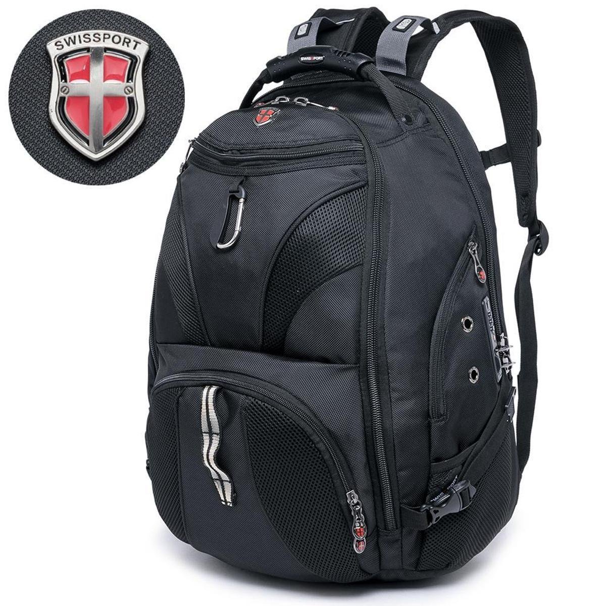 Mochila Swissport Executiva Antifurto Moderna Notebook Grande Saída USB Alça Reforçada Impermeável - Preto Menor preço em Mochila Swissport Executiva Antifurto Moderna Notebook Grande Saída USB Alça Reforçada Impermeável - Preto