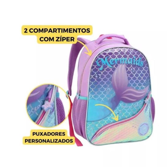 Mochilas Costas Sereia Menina Infantil Holográfica Menina