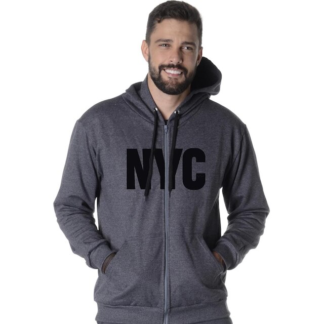 MOLETOM ABERTO ESTAMPA NEW YORK CITY PRETO
