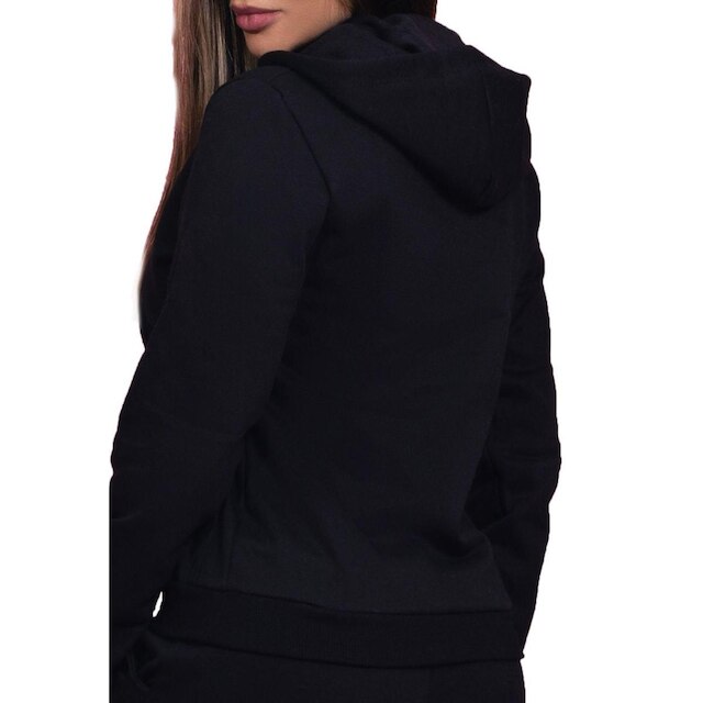 Moletom Aberto Feminino Liso com Ziper Punhos Bolsos e Capuz Ajustavel