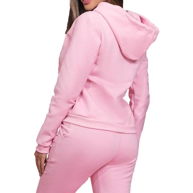 Moletom Aberto Feminino Liso com Ziper Punhos Bolsos e Capuz Ajustavel