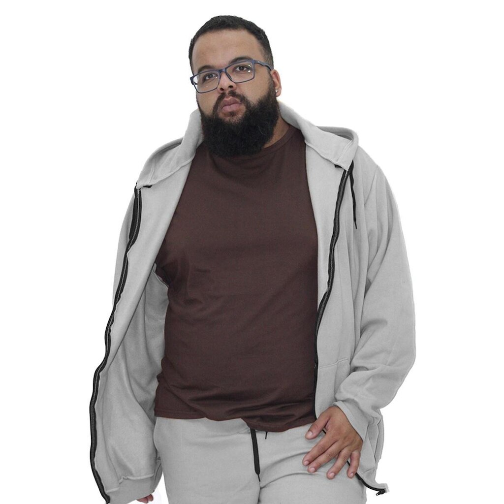 Moletom Aberto Plus Size Jaqueta Com Zíper Capuz Bolsos Blusa de Frio G1 A G5