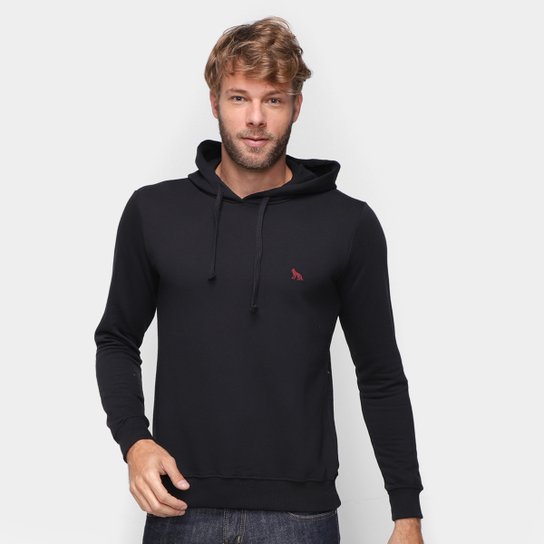 Moletom Acostamento Liso Com Capuz Masculino - Preto