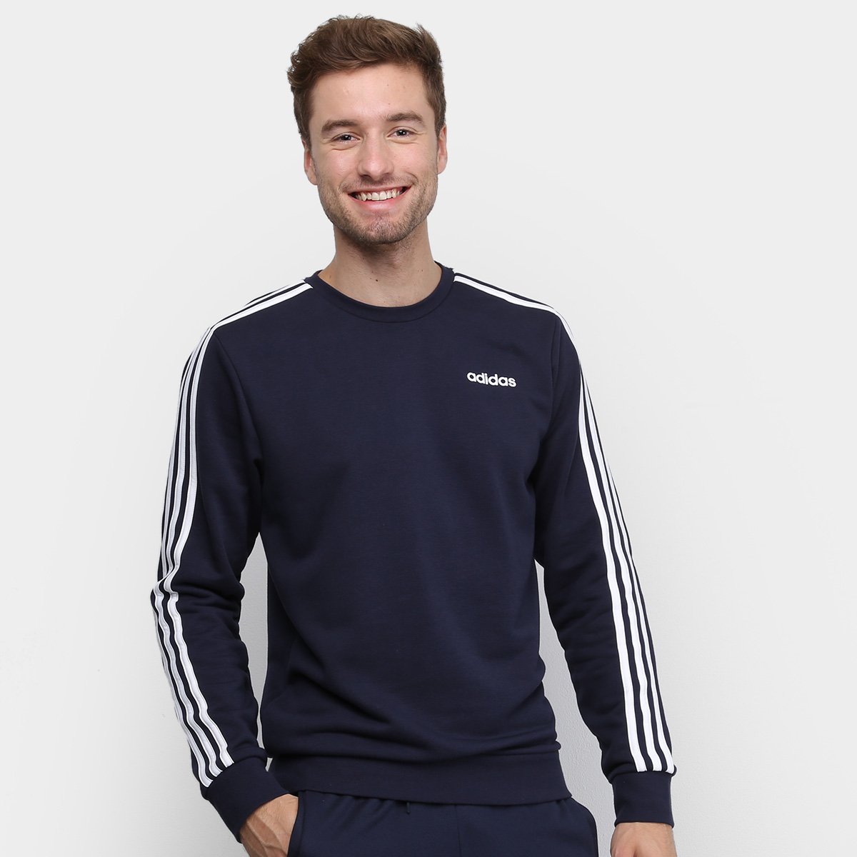 Moletom Adidas Essentials 3S Masculino - Marinho e Branco é ruim? Moletom Adidas Essentials 3S Masculino - Marinho e Branco é boa?