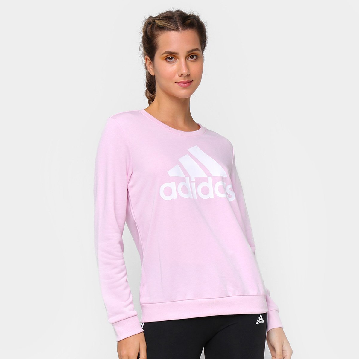 Moletom Adidas Essentials Logo Adidas Feminino - Rosa+Branco Menor preço em Moletom Adidas Essentials Logo Adidas Feminino - Rosa+Branco