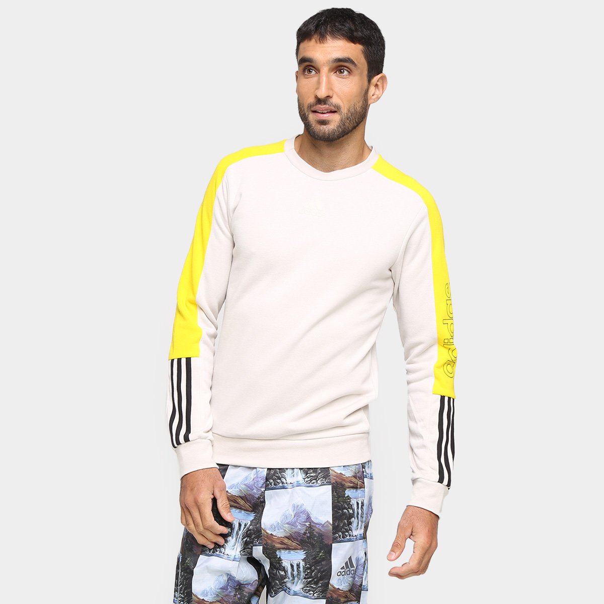 Moletom Adidas Frech Terry Logo Colorblock Masculina - Prata Menor preço em Moletom Adidas Frech Terry Logo Colorblock Masculina - Prata