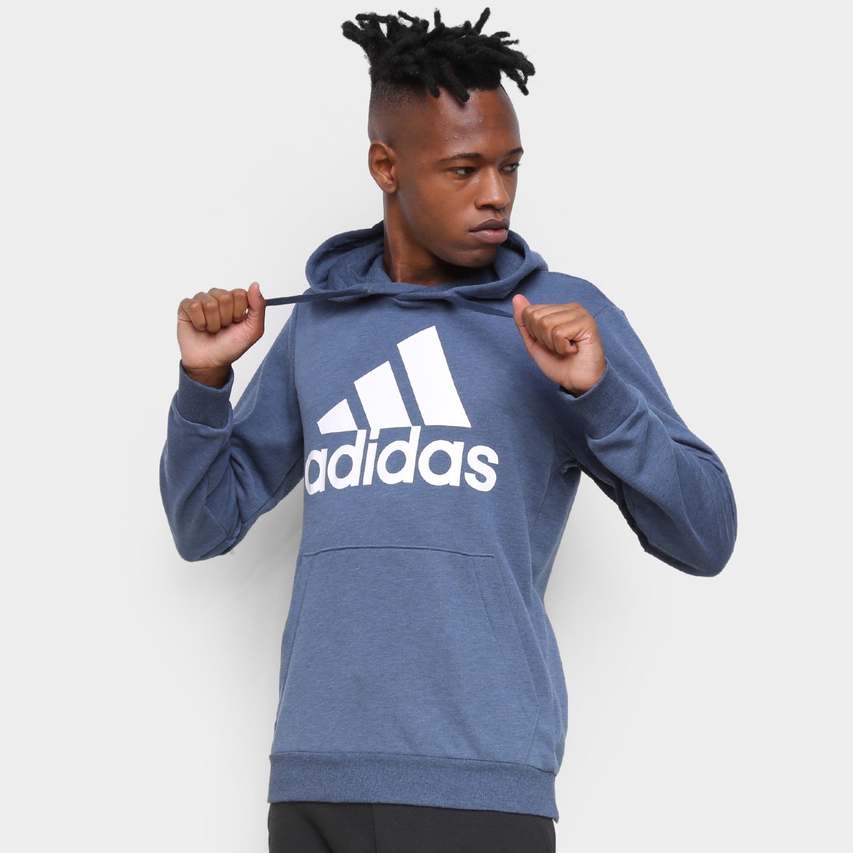 Moletom Adidas Logo Capuz Masculino - Azul Claro+Branco Menor preço em Moletom Adidas Logo Capuz Masculino - Azul Claro+Branco