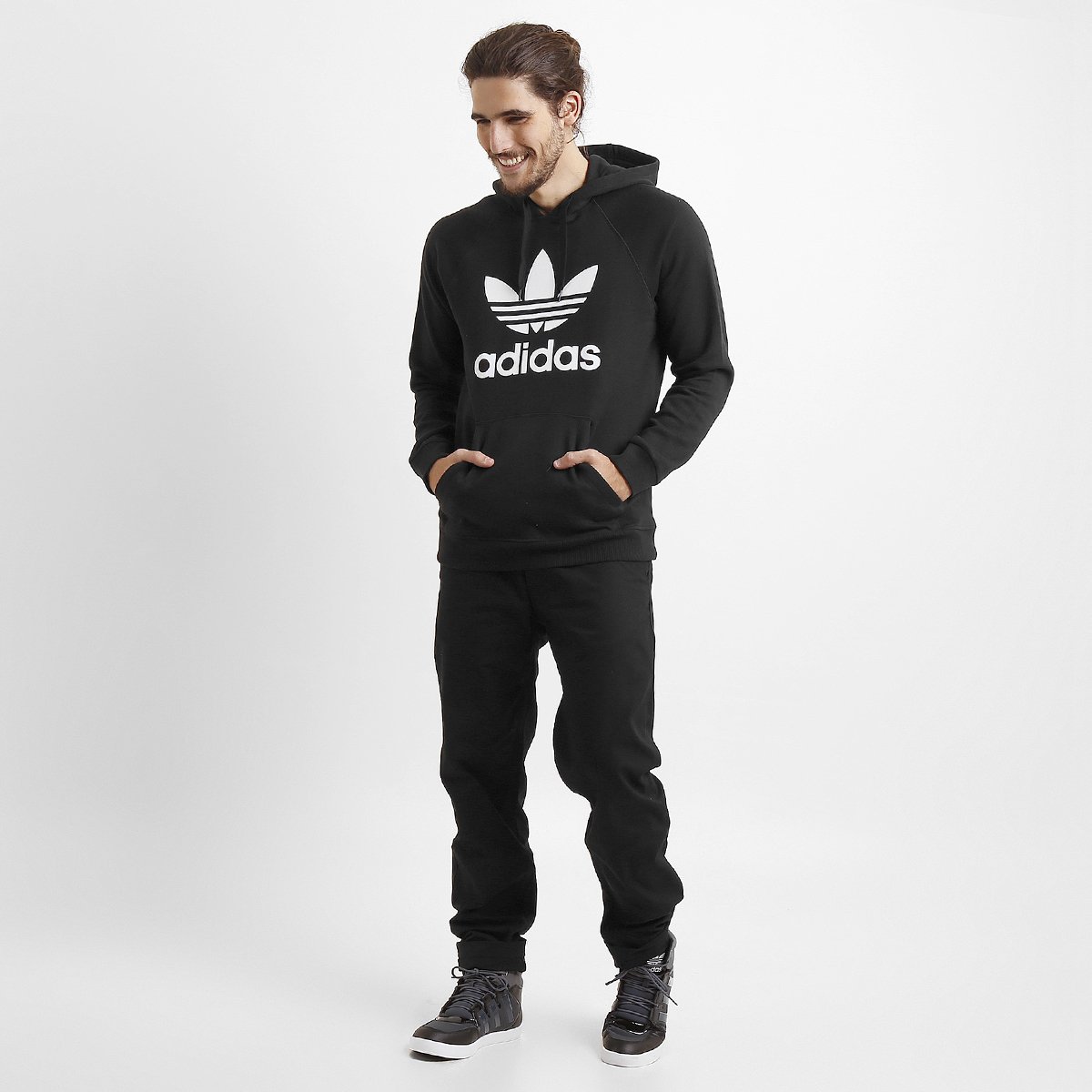 moletom adidas trefoil preto